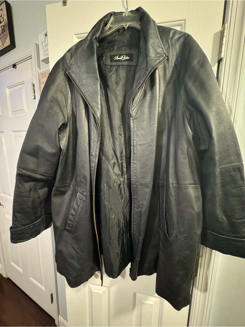 Amalfi Black Leather Trench Coat - Men's Zip Front